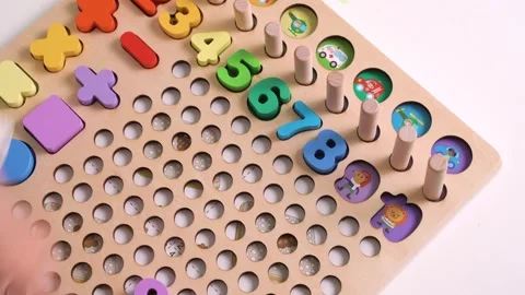 Close-up of Intellectual Board Game, Child Develops Numbers Video stock 163847809