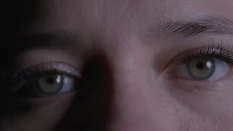 Close-Up of Intense Female Eyes in Dramatic Light Stock Footage 321203063