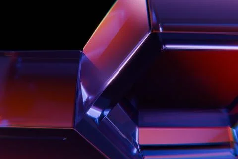 Close-up of interconnected, reflective geometric shapes in purple, blue, an.. Stock Illustration