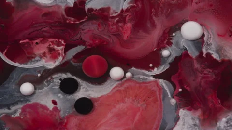 Close-up Interesting Bubbles and Abstractions in Red and White Paint Video stock 208761842