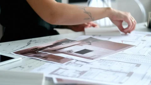 Close-up of an interior designer at her desk Stock Footage 285576787