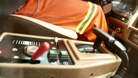 Close-up of interior of gear lever inside construction vehicle Stock Footage 312400414