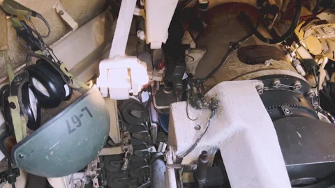 Close up interior military tank controls 05 Stock Footage 345324380