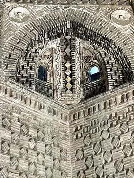 Close up of interior of ornately patterned mosque, Bukhara, Uzbekistan Stock Photos