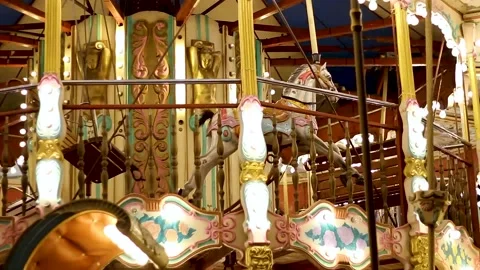 Close up interior view inside moving Carousel. Stock Footage 145694779
