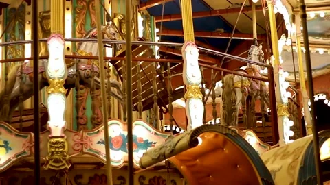 Close up interior view inside moving Carousel. Stock Footage 145694806