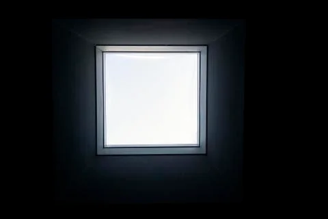 Close up interior view of a real square single window Stock Photos