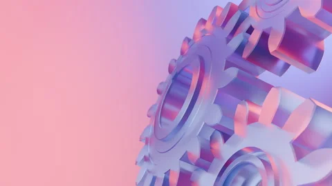 Close up of interlocking gears rotating in a futuristic mechanical system with Stock Footage 339037238
