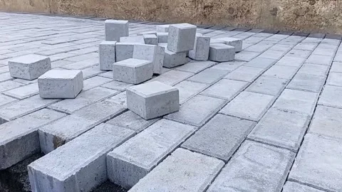 Close Up of Interlocking Paver Block Installation Sri Lanka Stock Footage 339536549