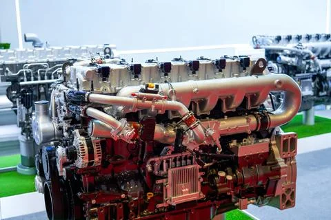 Close-up of internal combustion diesel engine used in large trucks Stock Photos