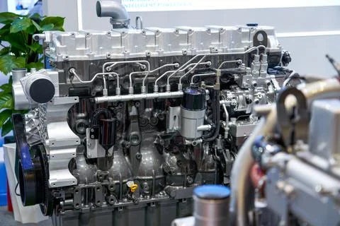 Close-up of internal combustion diesel engine used in large trucks Stock Photos