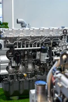 Close-up of internal combustion diesel engine used in large trucks Stock Photos