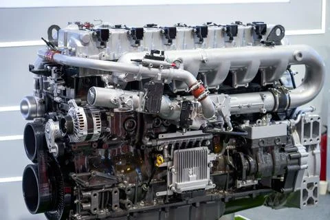 Close-up of internal combustion diesel engine used in large trucks Stock Photos