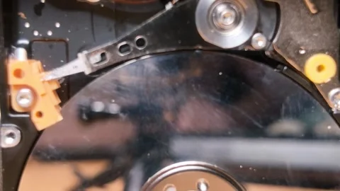 Close-up Internal Mechanism of internal components of a disassembled Comput.. Stock Footage 329139696