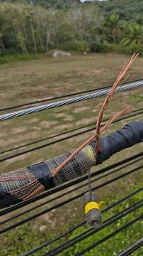Close up internal structure detail of high voltage twisted aerial bundle ca.. Stock Photos
