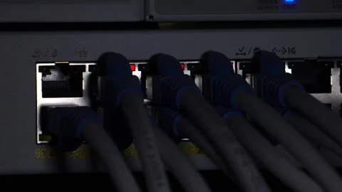 Close-up Internet Network Switch With Plugged Internet Ethernet Cables Stock Footage 249611641