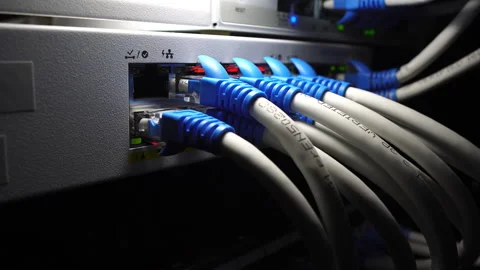 Close-up Internet Network Switch With Plugged Internet Ethernet Cables Stock Footage 249613231