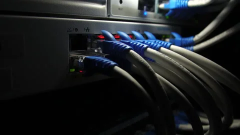 Close-up Internet Network Switch With Plugged Internet Ethernet Cables Stock Footage 249616766