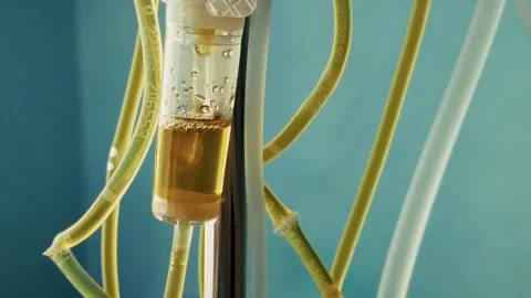 A close-up of an intravenous infusion unit is shown Stock Footage 309989100