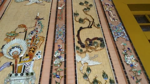Close-up of intricate patterns of porcelain mosaic art Stock Footage 313486370