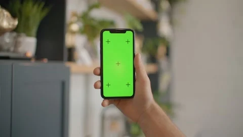 Close up of iphone green screen mockup, kitchen background 库存影片 218466964