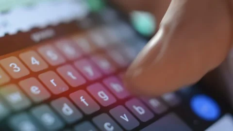 Close-up iphone night typing. man type on phone keyboard. Video stock 279889855