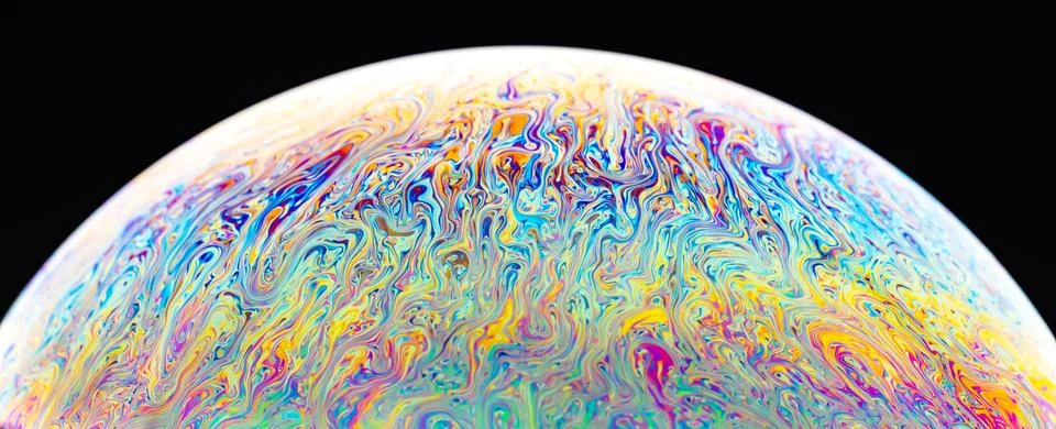 Close-up of iridescent soap bubble surface with swirling rainbow colors and.. Stock Illustration