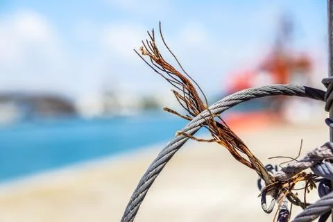 Close up on iron cable on the ship Stock Photos