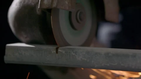Close-up of iron cutting in industry production in front of black background Stock Footage 158301176