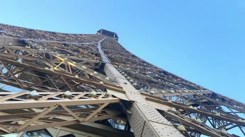 Close up on the iron structure of the Eiffel Tower in Paris , France Stock Footage 196153791