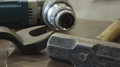 Close up of ironworking tools on a table Stock Footage 242606937
