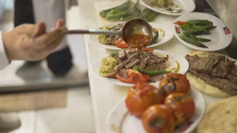 Close up of Iskender kebab in Bursa Stock Footage 145251179