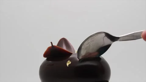 Close Up Of An Isolated Chocolate Cake Being Eaten - HD Stock Footage 132296703