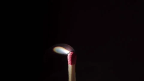 Close-up of an isolated Match sitck catching fire from start to finish Stock Footage 139159372