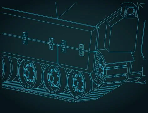 Close-up isometric blueprint of the M2 Bradley infantry fighting vehicle tr.. Stock-Illustration