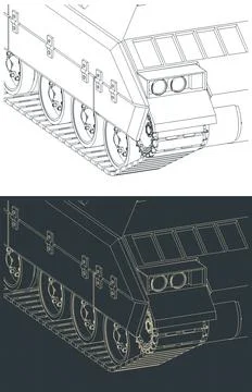 Close-up isometric technical drawing of the M2 Bradley infantry fighting ve.. Stock-Illustration