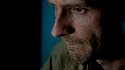 Close-up of IT developer coding some software at old retro PC in dark room Stock Footage 105465700