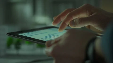 Close-up of an IT worker who conducts a system audit using an electronic tab 스톡 동영상 278431939
