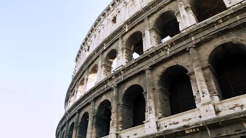 Close-up Italian attraction Colosseum in Rome. Ancient amphitheater Coliseum in Stock Footage
