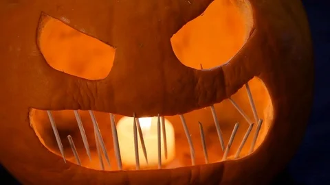 Close Up Jack-O-Lantern Focus Slide To Inside Mold Video stock 97766616