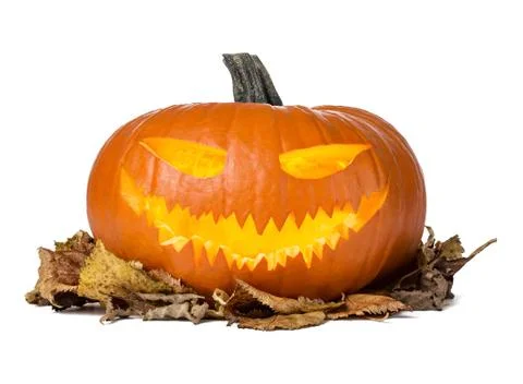 Close up of jack o'lantern pumpkin isolated on white background Stock Photos