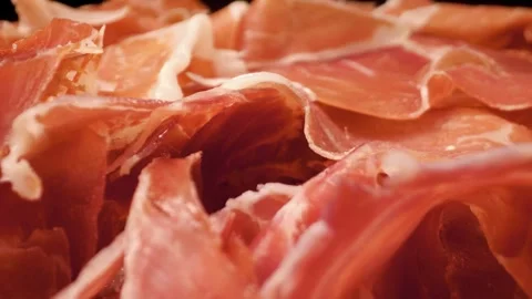 Close-up of Jamon Iberico tapas with a sliding motion. Stock Footage 301446249