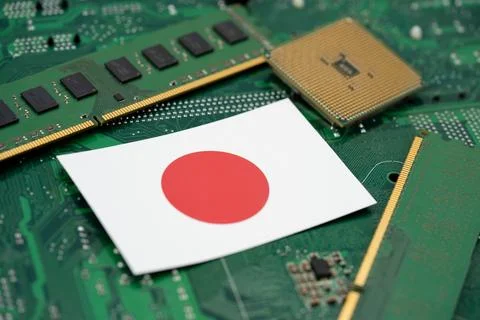Close up of Japanese flag with computer hardware Stock Photos