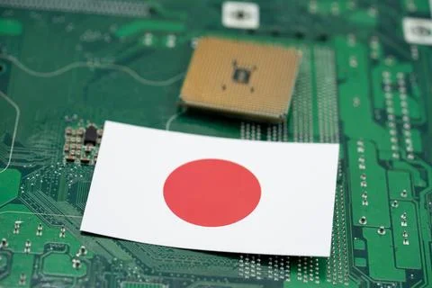 Close up of Japanese flag with computer hardware Stock Photos