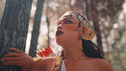 Close-up of a Javanese Archer with a Thoughtful Expression Stock Footage 313472461