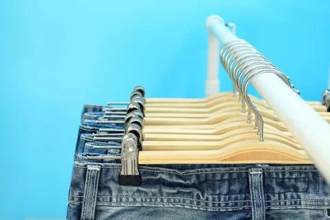 Close-up of jeans on a rack Stock Photos