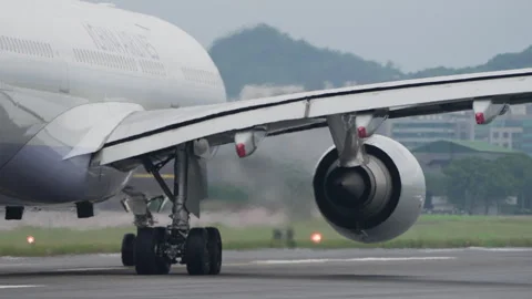 Close Up Jet Engine China Airlines Airbus A330 Passenger Airplane Takeoff Taipei Video stock 257880367