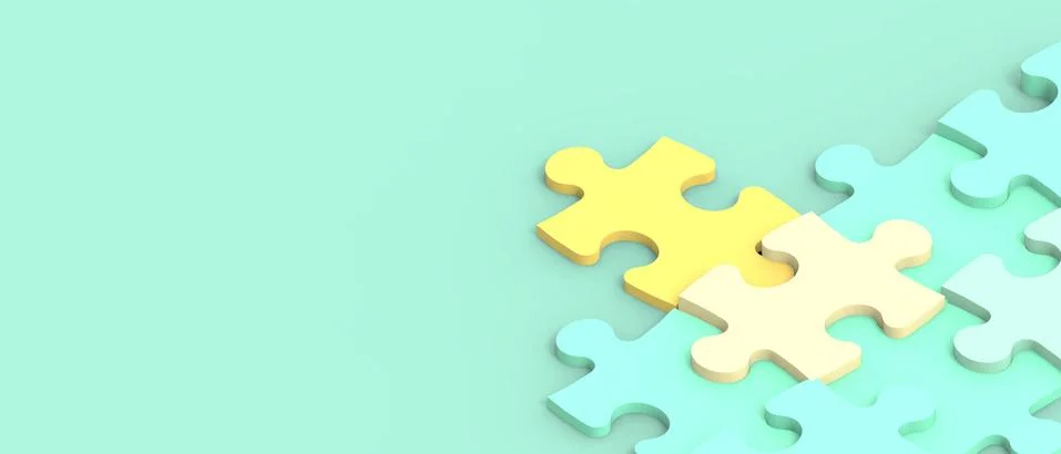 Close up Jigsaw Puzzle ideas Creativity banner and business Concept on Green Stock Illustration
