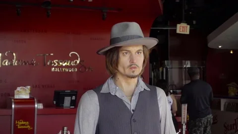 Close-up of Johnny Depp wax figure at Madame Tussaud on Hollywood Boulevard LA Stock Footage 70545758
