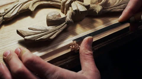 Close up of joiner working with wood frame slow motion Stock Footage 150290919